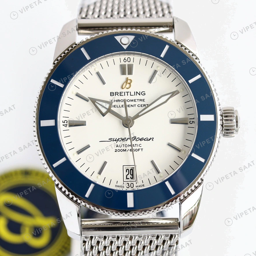 Breitling Superocean Heritage Beyaz Kadran Mavi Bezel Celik Kordon Super Clone Eta Eta Saat yan görünüm