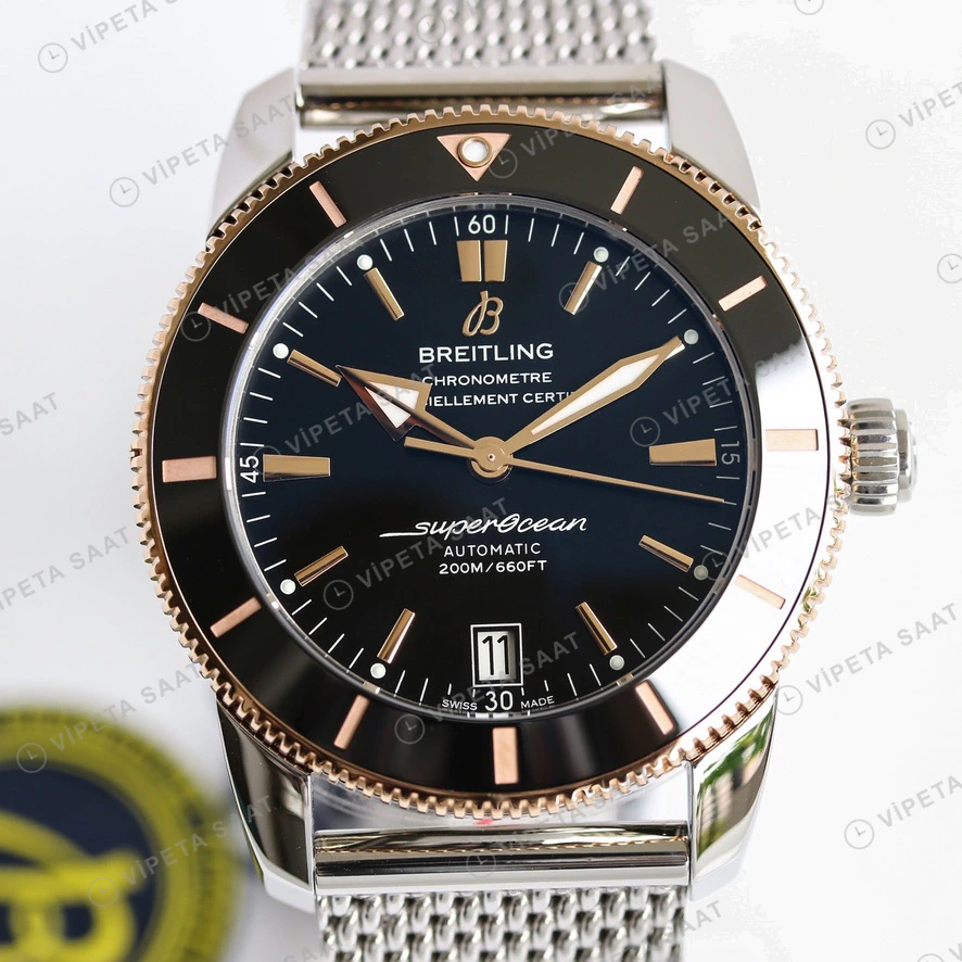 Breitling Superocean Heritage Siyah Kadran Rose Altin Detay Celik Kordon Super Clone Eta Eta Saat detay 3