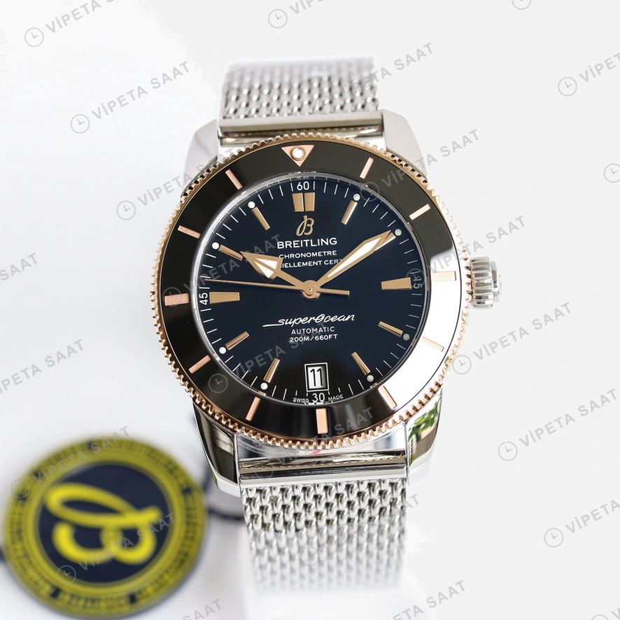 Breitling Superocean Heritage Siyah Kadran Rose Altin Detay Celik Kordon Super Clone Eta Eta Saat detay 4