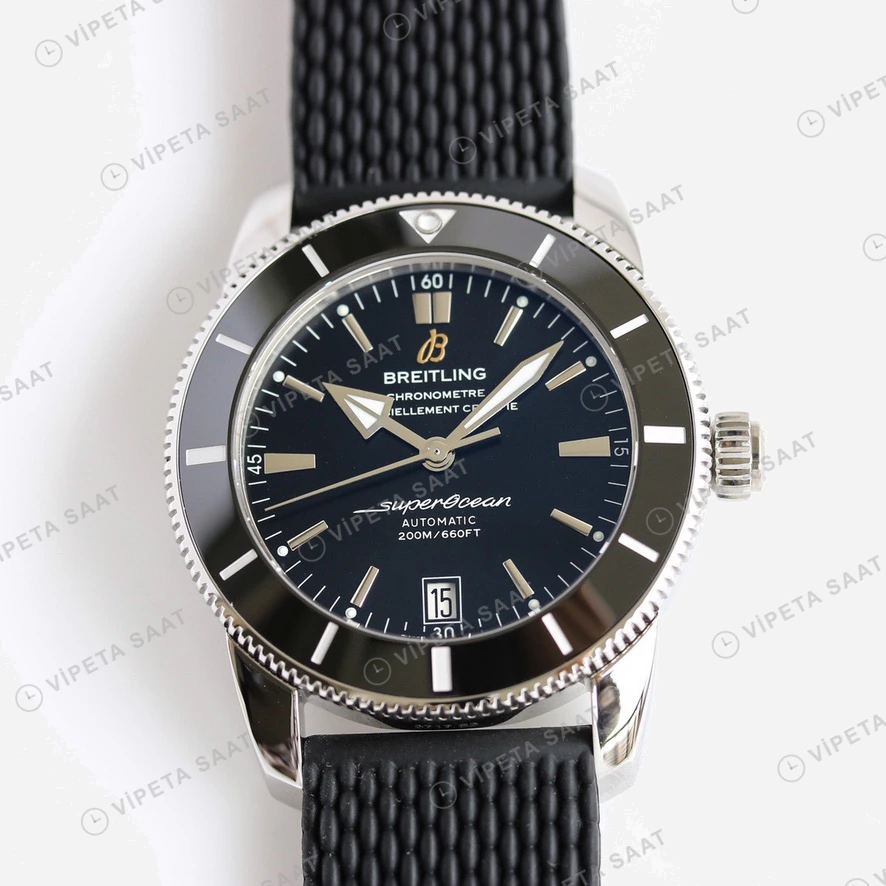 Breitling Superocean Heritage Siyah Kadran Siyah Bezel Siyah Kaucuk Kordon Super Clone Eta Eta Saat detay 5