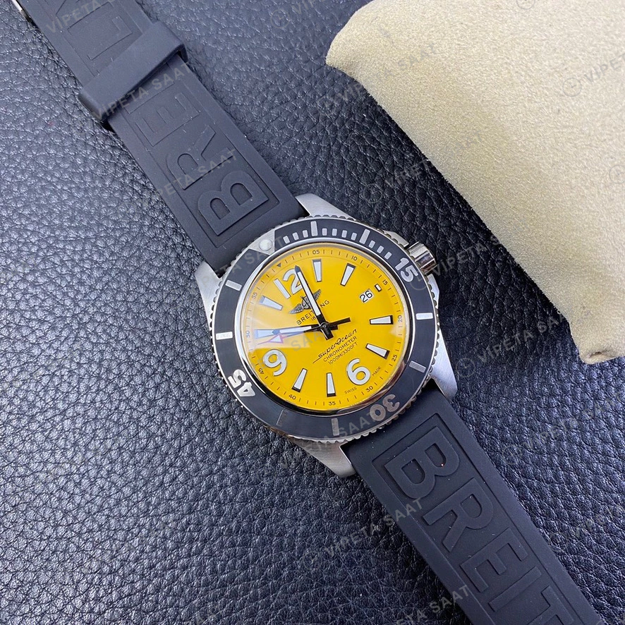 Breitling Superocean Sari Kadran Siyah Kaucuk Kordon Super Clone Eta Eta Saat detay 10
