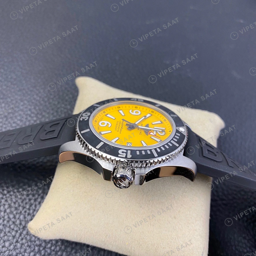 Breitling Superocean Sari Kadran Siyah Kaucuk Kordon Super Clone Eta Eta Saat detay 5