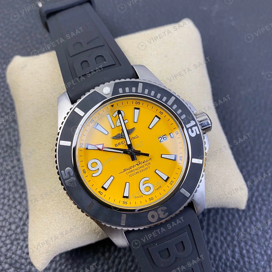 Breitling Superocean Sari Kadran Siyah Kaucuk Kordon Super Clone Eta Eta Saat detay 6