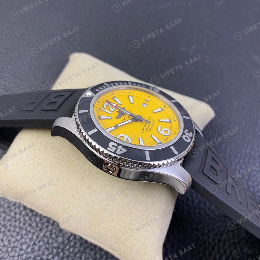 Breitling Superocean Sari Kadran Siyah Kaucuk Kordon Super Clone Eta Eta Saat detay 8