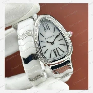 Bulgari Lvcea Beyaz Kadran Elmas Taşlı Super Clone ETA Eta Saat karşıdan görünüm