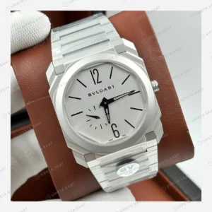 Bulgari Octo Finissimo Gümüş Kadran Çelik Super Clone ETA Eta Saat karşıdan görünüm