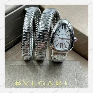 Bulgari Serpenti Çelik Beyaz Kadran Çift Tur Super Clone ETA Eta Saat detay 5