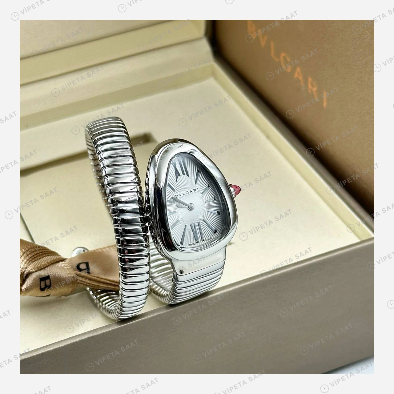 Bulgari Serpenti Çelik Beyaz Kadran Mini Super Clone ETA Eta Saat detay 4