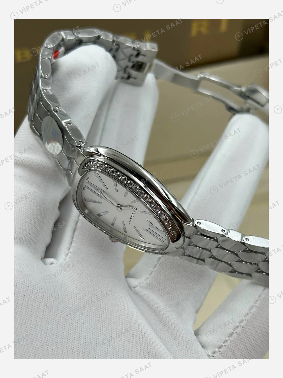 Bulgari Serpenti Çelik Beyaz Kadran Super Clone ETA Eta Saat detay 4
