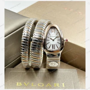 Bulgari Serpenti Çelik Beyaz Kadran Uzun Super Clone ETA Eta Saat detay 3