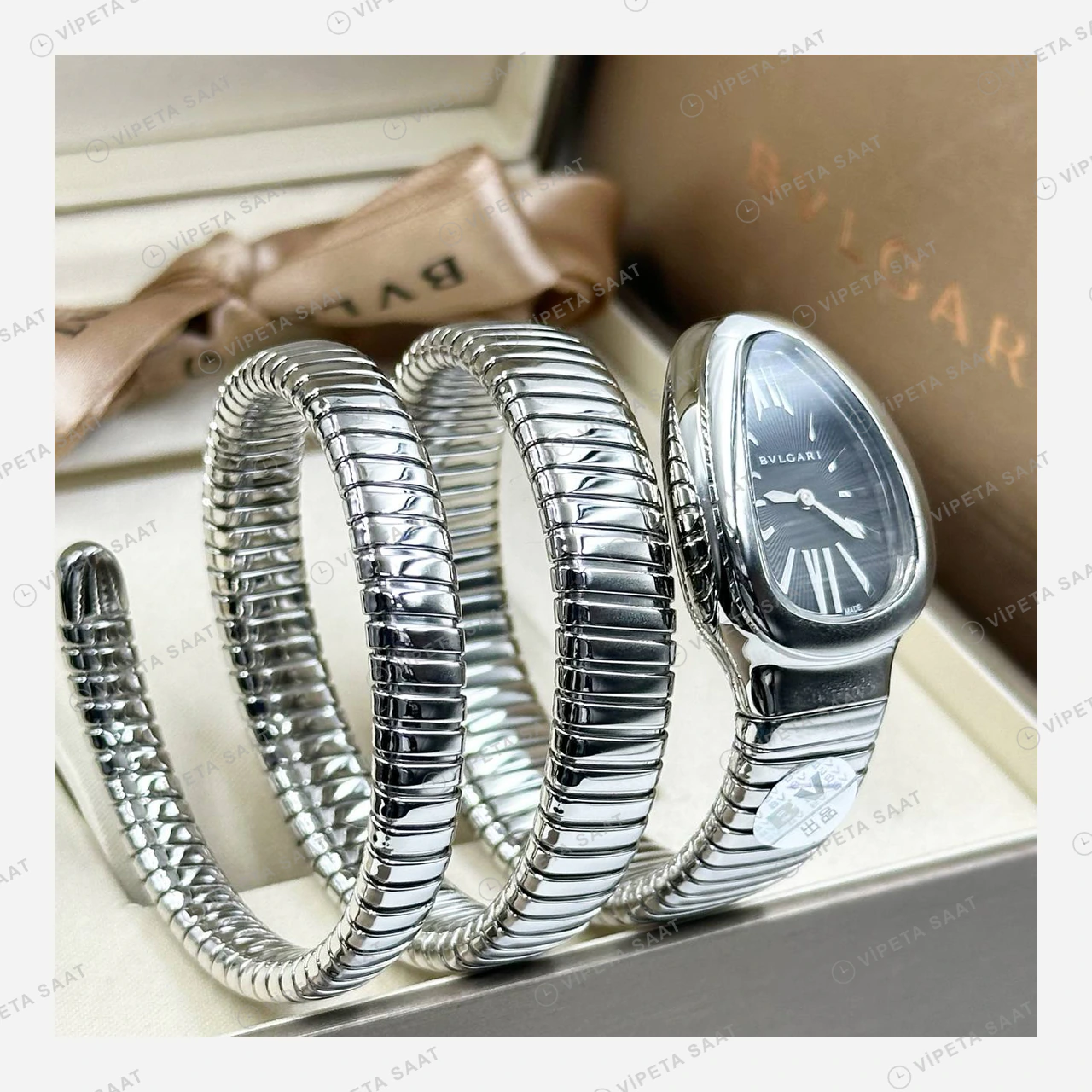 Bulgari Serpenti Çelik Elmas Taşlı Beyaz Kadran Super Clone ETA Eta Saat detay 4