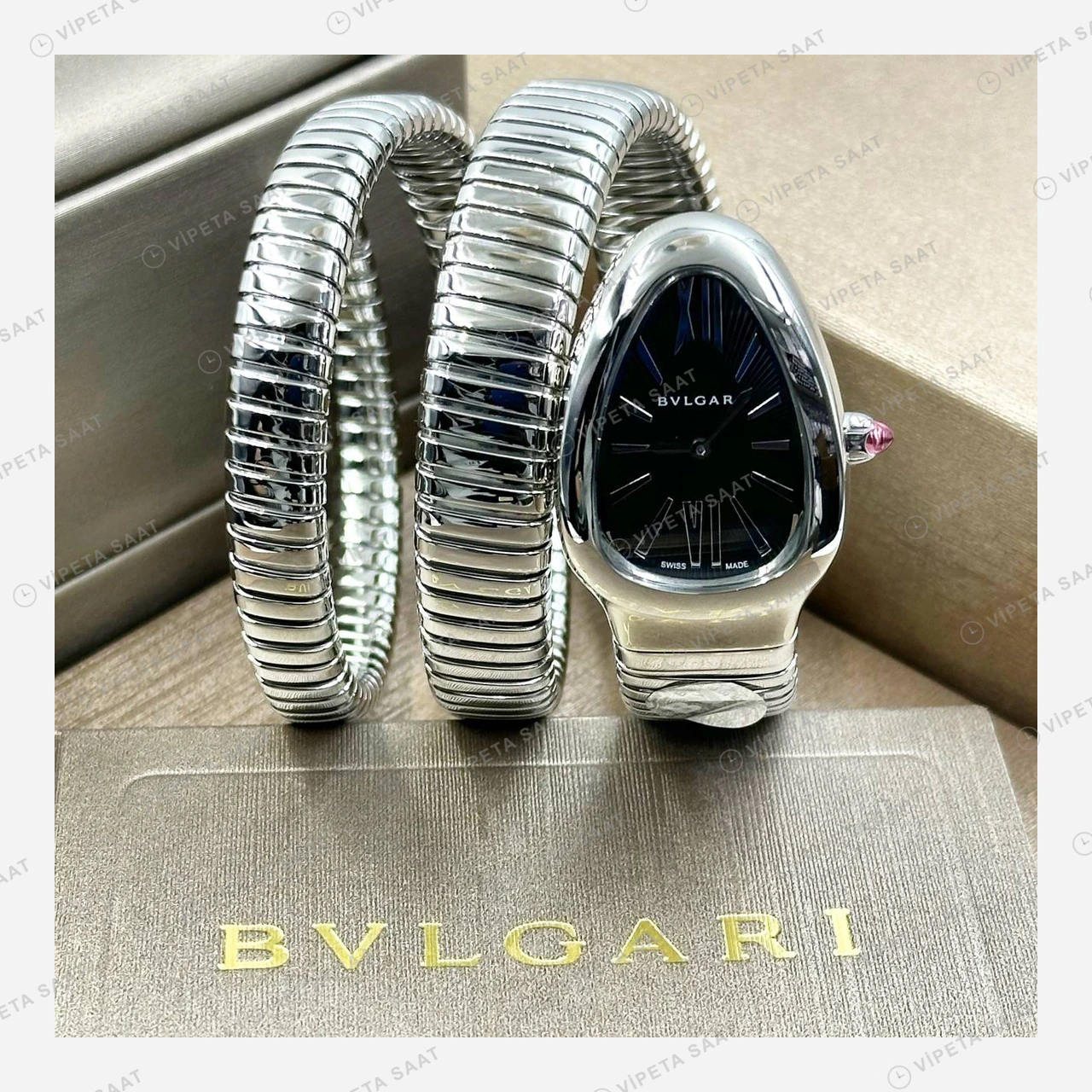 Bulgari Serpenti Çelik Elmas Taşlı Beyaz Kadran Super Clone ETA Eta Saat detay 5