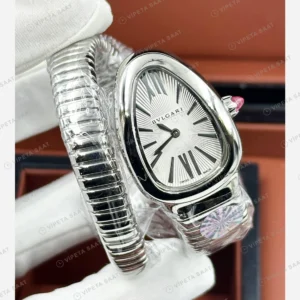 Bulgari Serpenti Çelik Elmas Taşlı Beyaz Uzun Super Clone ETA Eta Saat detay 4