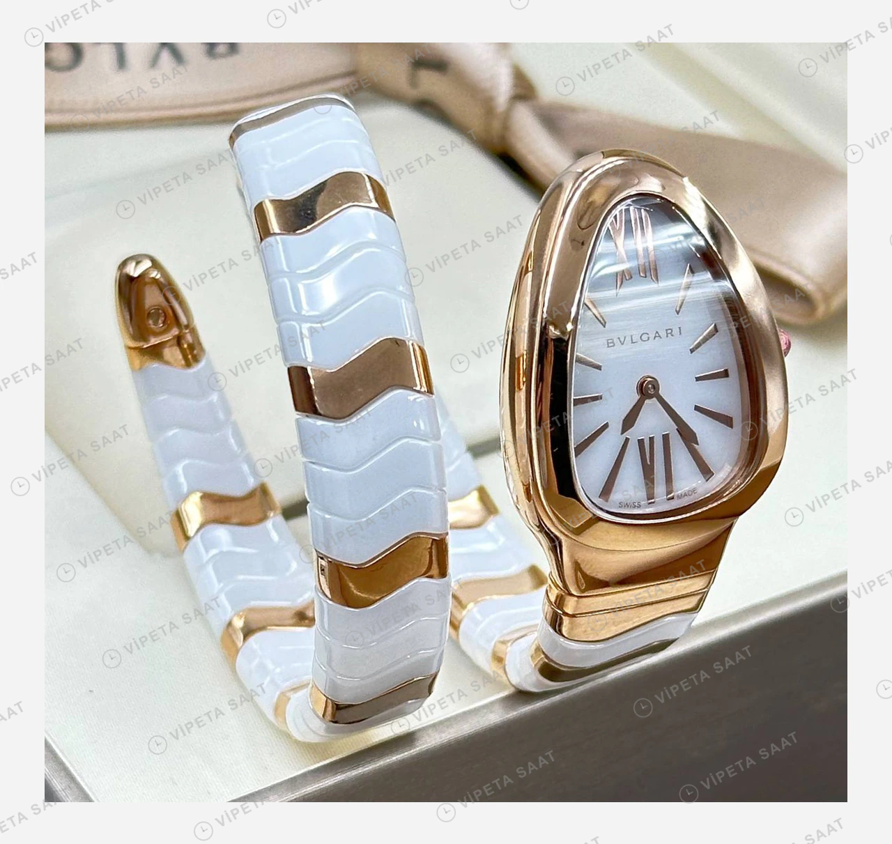 Bulgari Serpenti Rose Beyaz Kadran Super Clone ETA Eta Saat detay 4