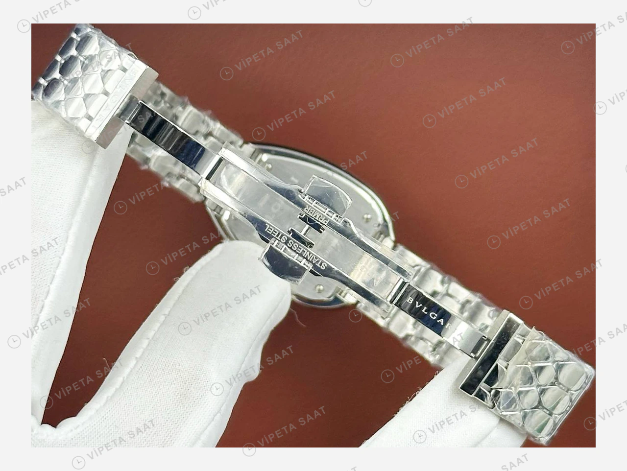 Bulgari Serpenti Siyah Kadran Çelik Bileklik Super Clone ETA Eta Saat detay 4