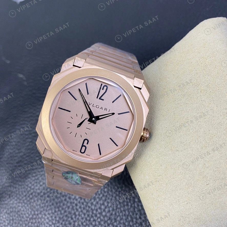 Bvlgari GMT-Master II Octo Finissimo Rose Kasa Sampanya Kadran Celik Kordon Gümüş Kadran Super Clone Eta Eta Saat detay 5