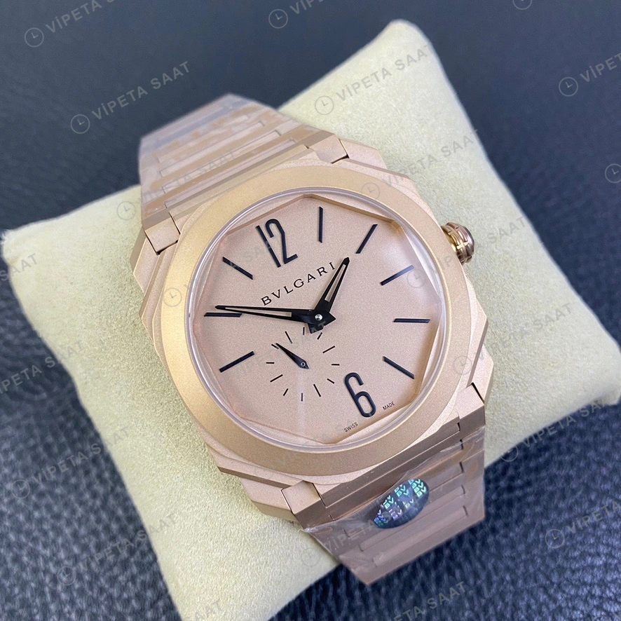 Bvlgari Octo Finissimo Rose Kasa Sampanya Kadran Celik Kordon Super Clone Eta Saat görünüm 4