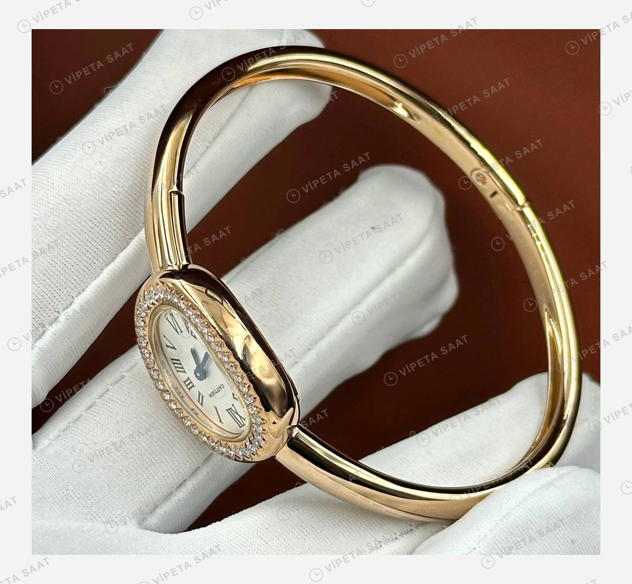 Cartier Baignoire Altın Elmas Bilezik Super Clone ETA Eta Saat detay 3