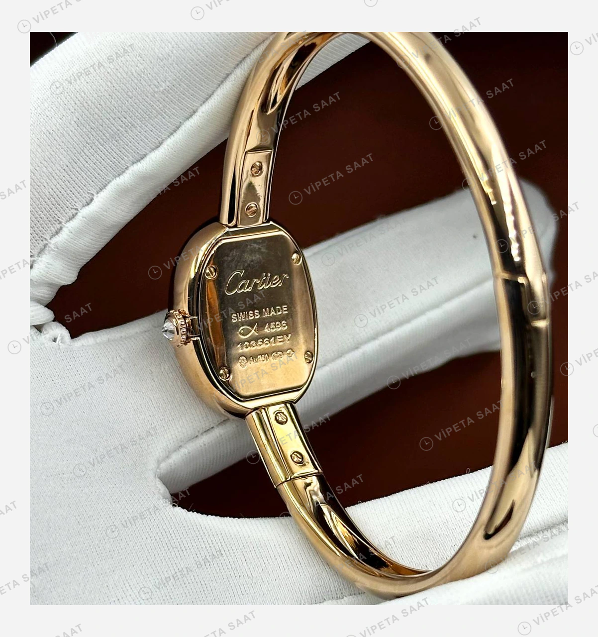 Cartier Baignoire Altın Elmas Bilezik Super Clone ETA Eta Saat detay 4