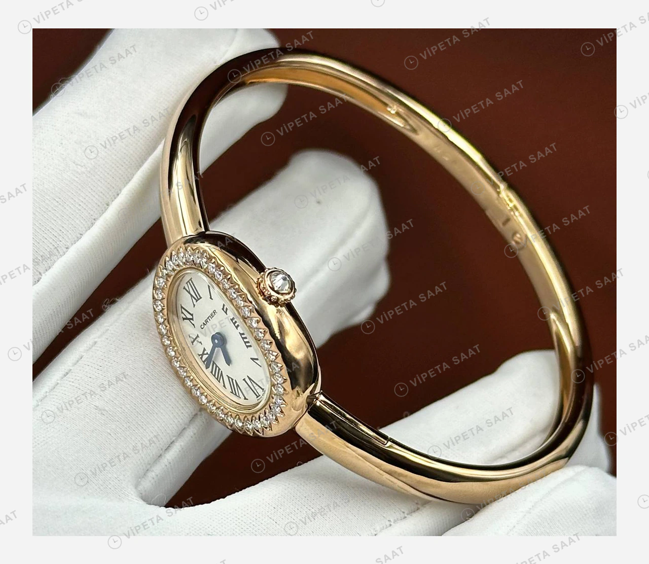 Cartier Baignoire Altın Elmas Bilezik Super Clone ETA Eta Saat detay 5