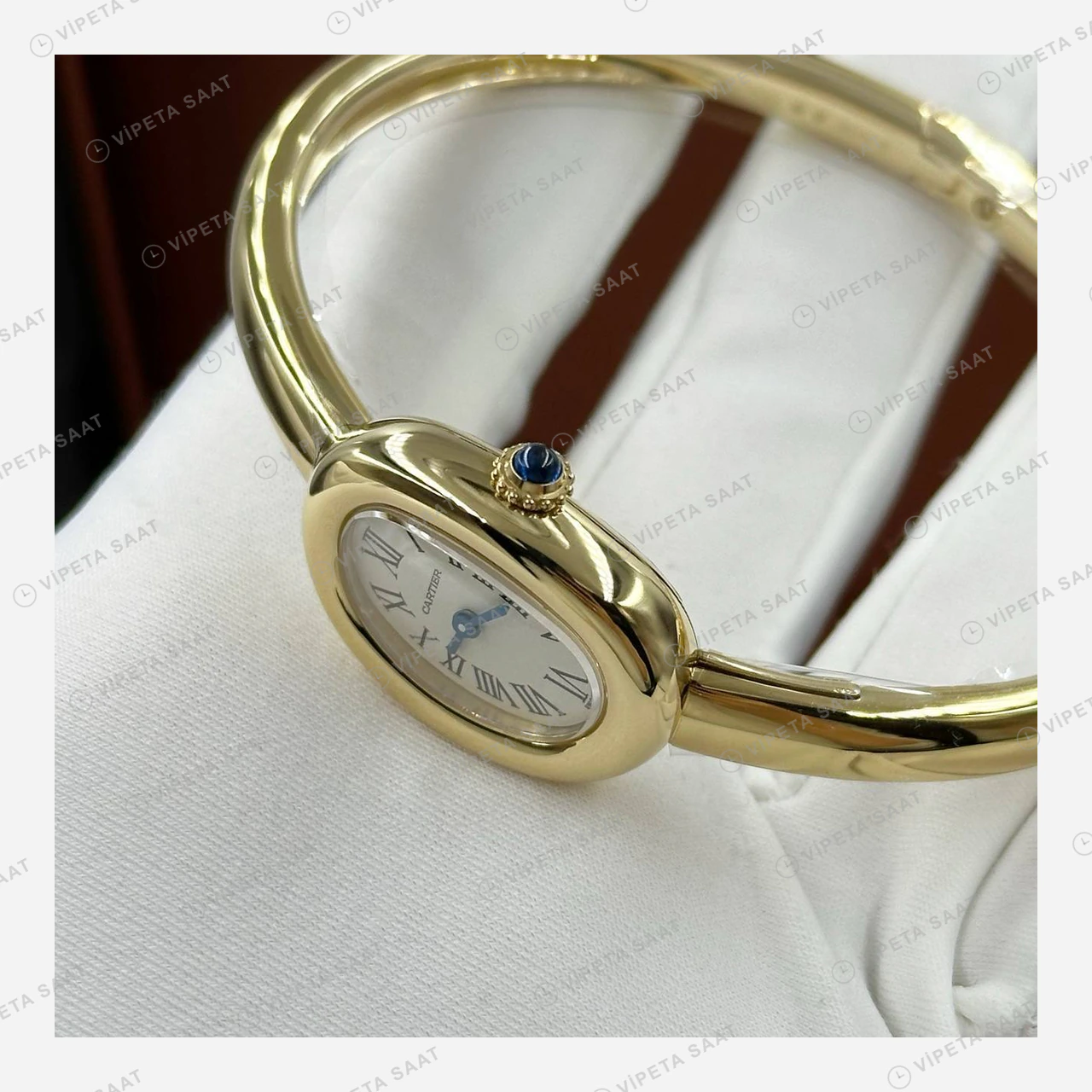 Cartier Baignoire Altın Oval Bilezik Parlak Super Clone ETA Eta Saat detay 3