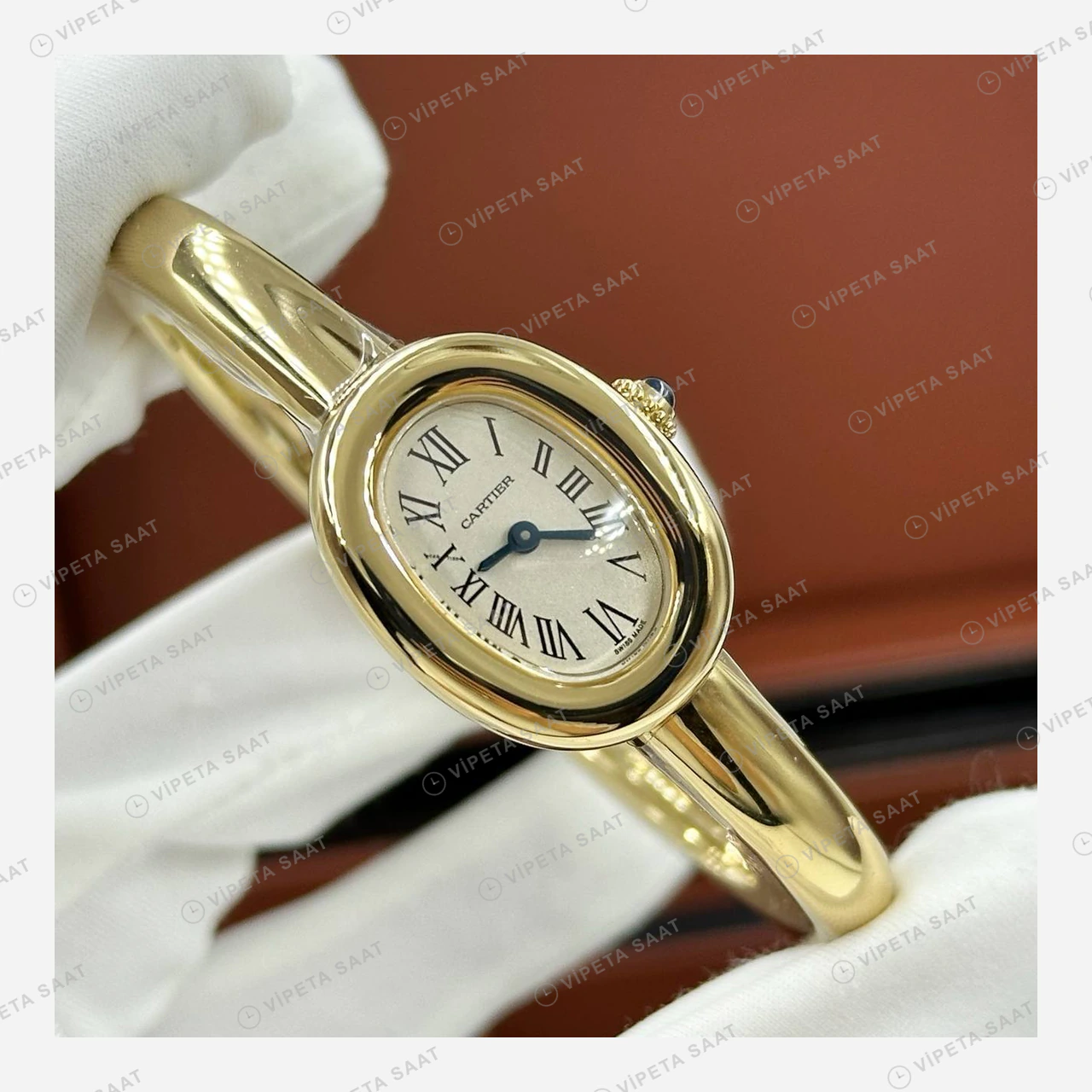 Cartier Baignoire Altın Oval Bilezik Parlak Super Clone ETA Eta Saat detay 4