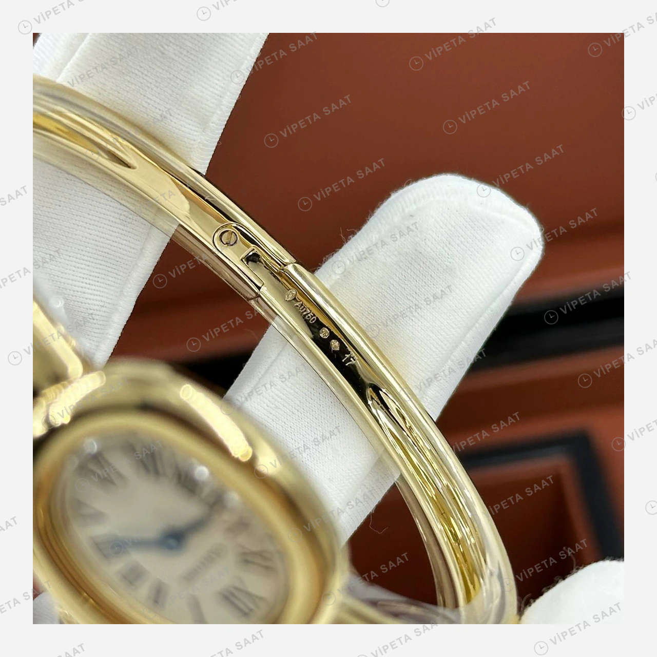 Cartier Baignoire Altın Oval Bilezik Parlak Super Clone ETA Eta Saat detay 5
