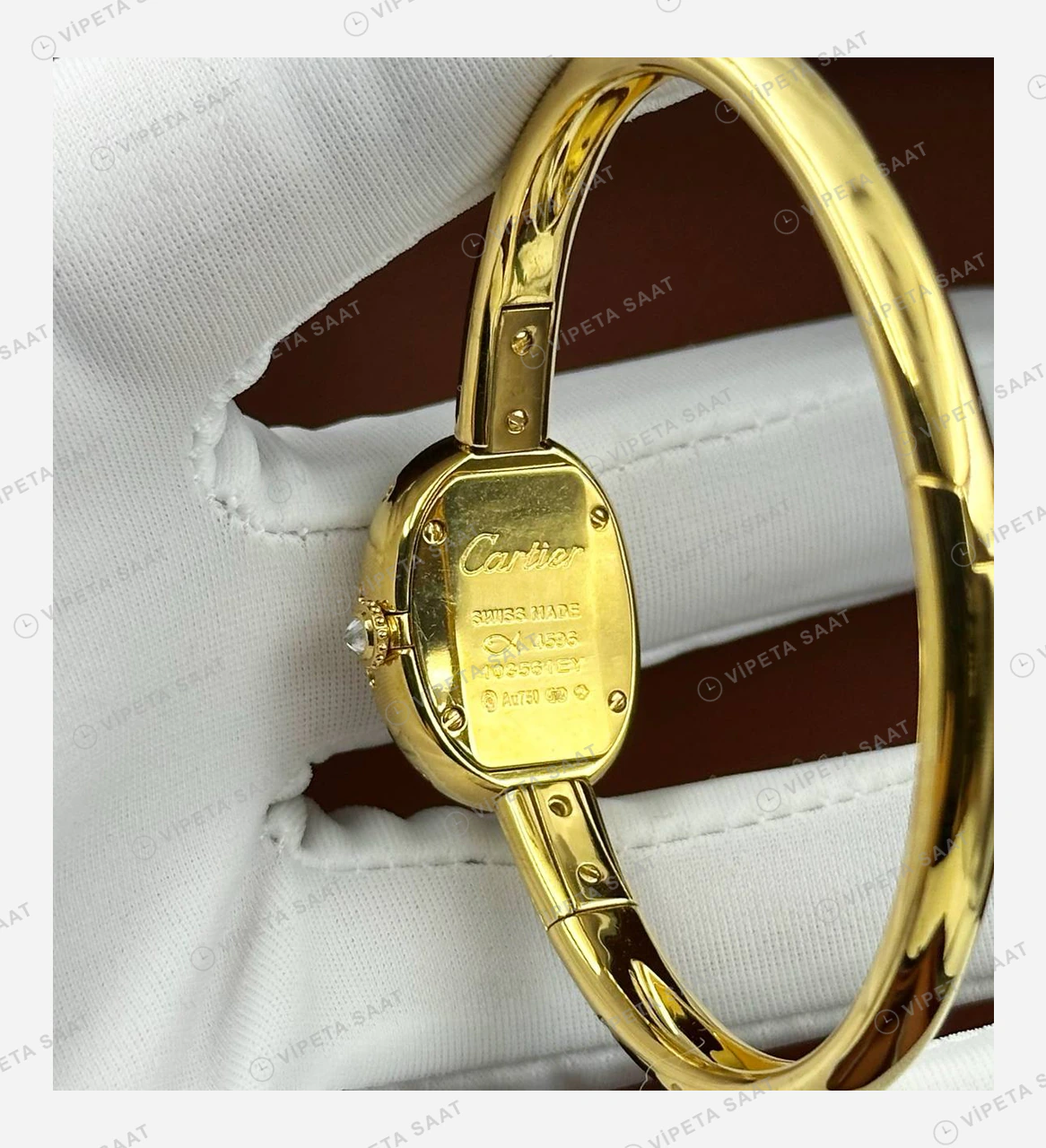 Cartier Baignoire Altın Sarı Oval Bilezik Super Clone ETA Eta Saat detay 4