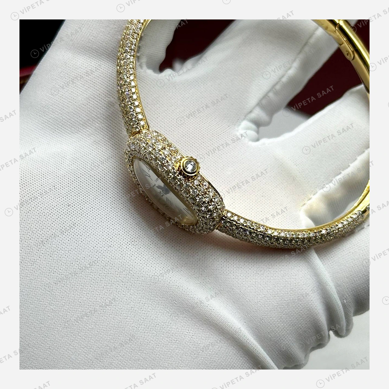 Cartier Baignoire Elmas Taşlı Bilezik Oval Super Clone ETA Eta Saat detay 7