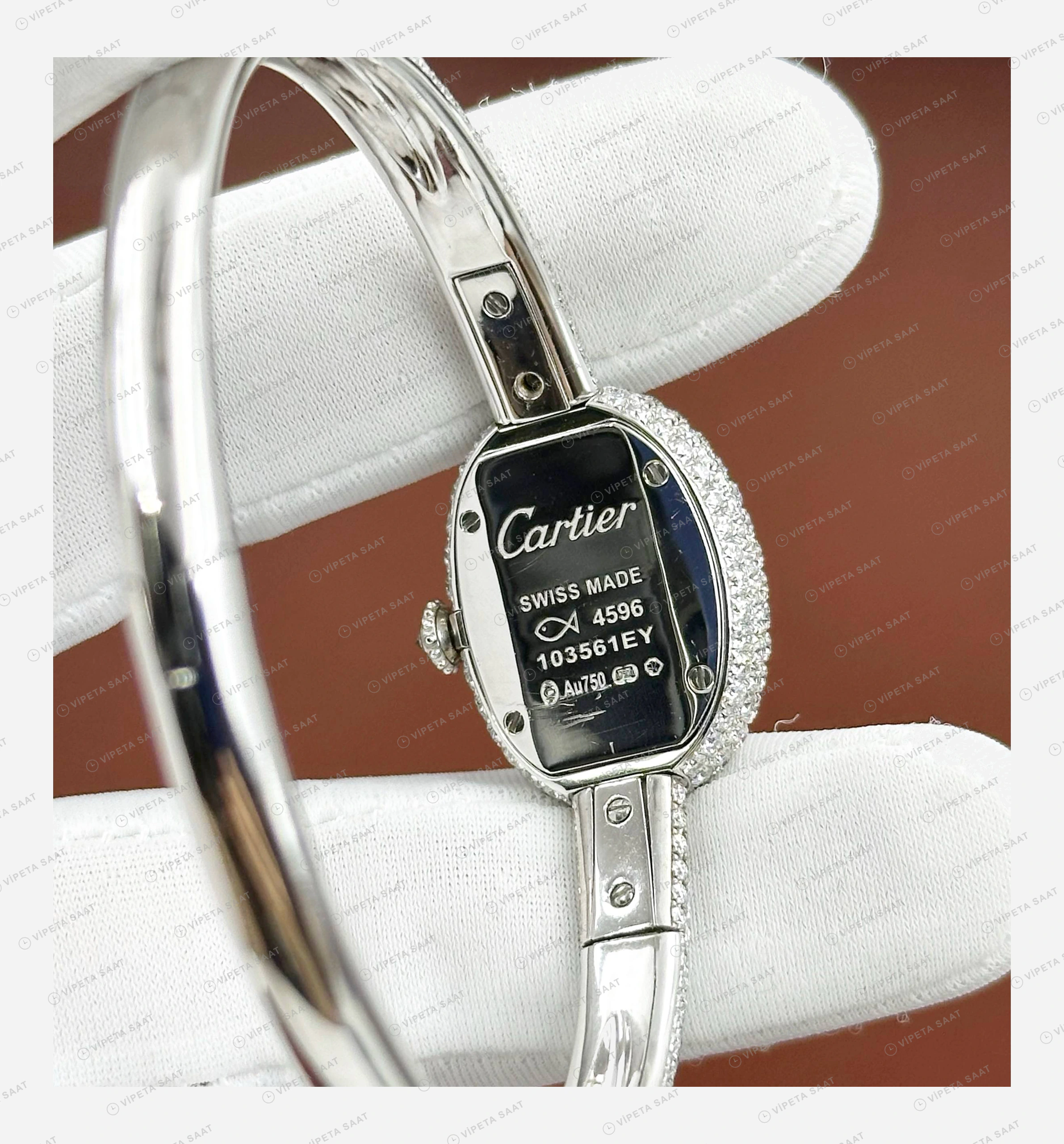Cartier Baignoire Elmas Taşlı Oval Çelik Super Clone ETA Eta Saat detay 4