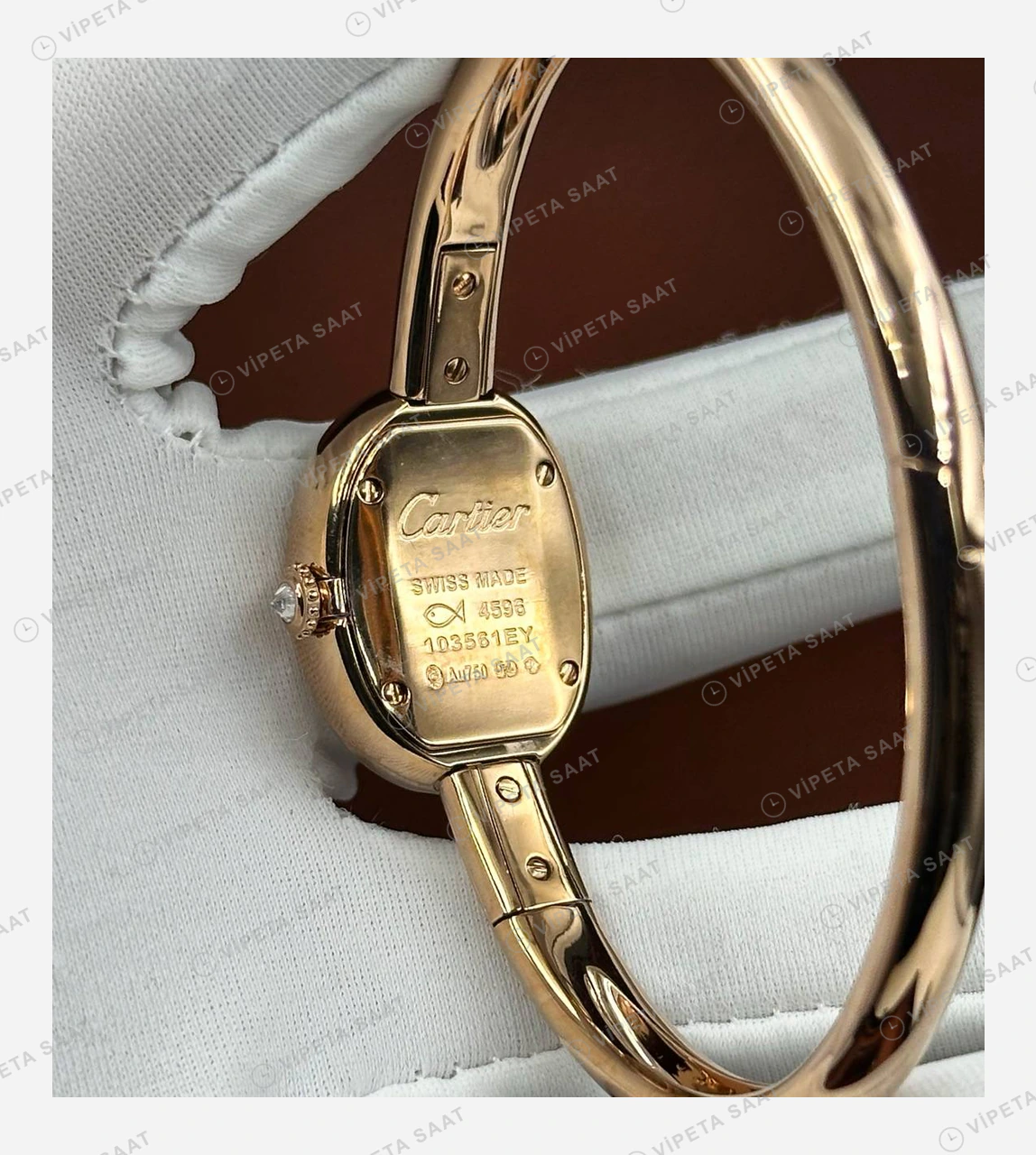 Cartier Baignoire Rose Elmas Oval Bilezik Super Clone ETA Eta Saat detay 3
