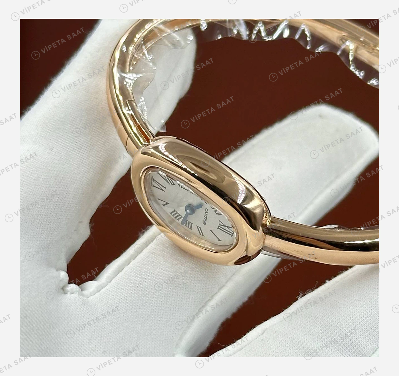 Cartier Baignoire Rose Oval Kadran Düz Super Clone ETA Eta Saat detay 3