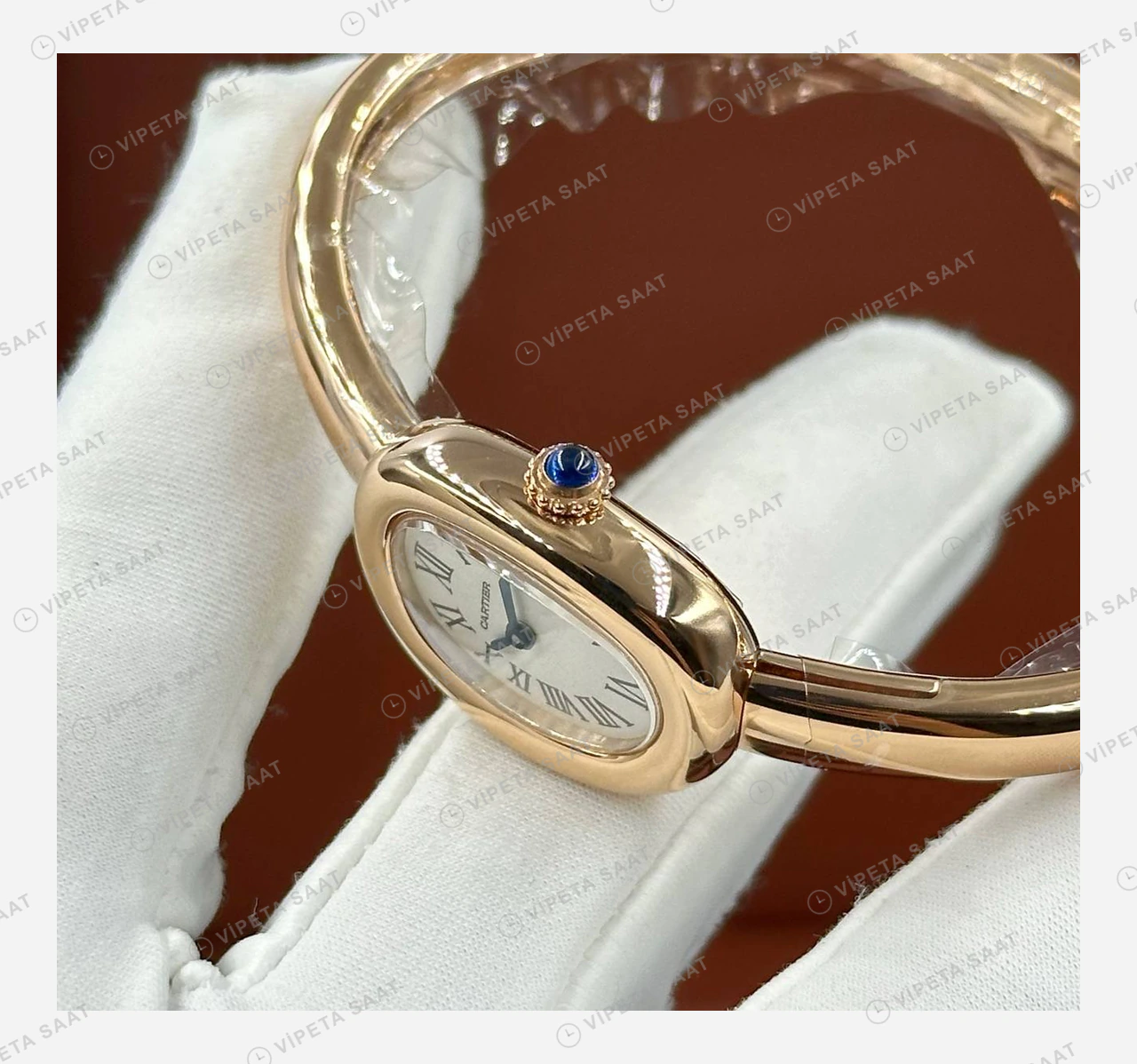 Cartier Baignoire Rose Oval Kadran Düz Super Clone ETA Eta Saat detay 4