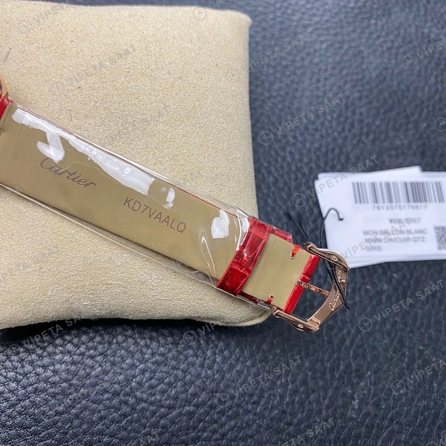 Cartier Ballon Blanc Rose Altin Kasa Sedef Kadran Kirmizi Deri Kordon Super Clone Eta Eta Saat detay 4