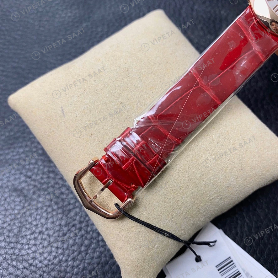 Cartier Ballon Blanc Rose Altin Kasa Sedef Kadran Kirmizi Deri Kordon Super Clone Eta Eta Saat detay 5