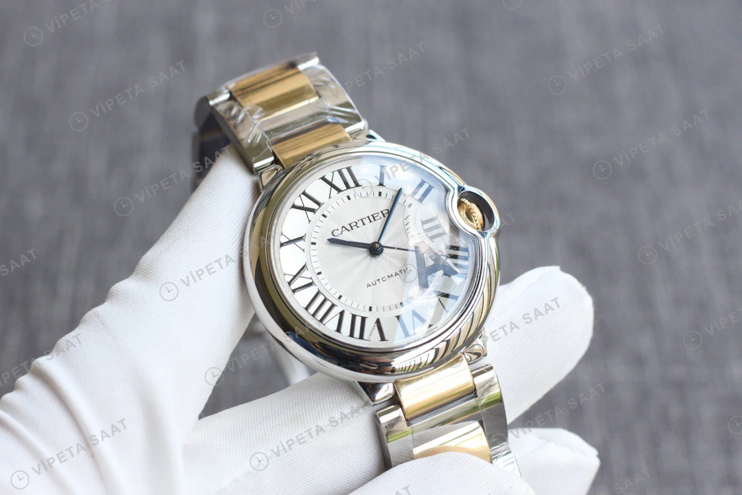 Cartier Ballon Bleu Beyaz Kadran Altin Celik Kasa Celik Kordon Super Clone Eta Eta Saat detay 5