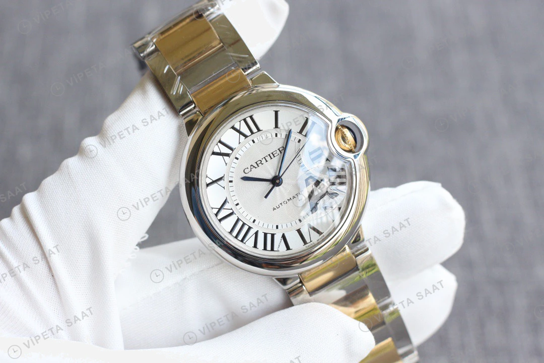 Cartier Ballon Bleu Beyaz Kadran Altin Celik Kasa Celik Kordon Super Clone Eta Eta Saat detay 6