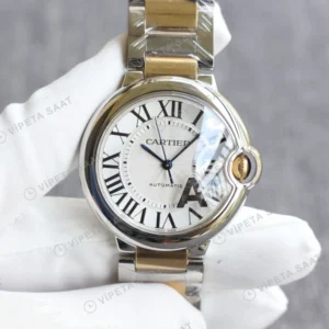 Cartier Ballon Bleu Beyaz Kadran Altin Celik Kasa Celik Kordon Super Clone Eta Eta Saat karşıdan görünüm