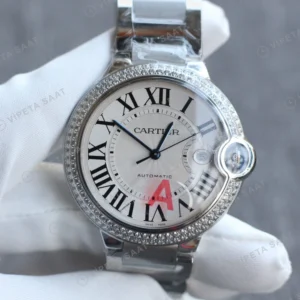 Cartier Ballon Bleu Beyaz Kadran Celik Kasa Baget Bezel Celik Kordon Super Clone Eta Saat görünüm 1