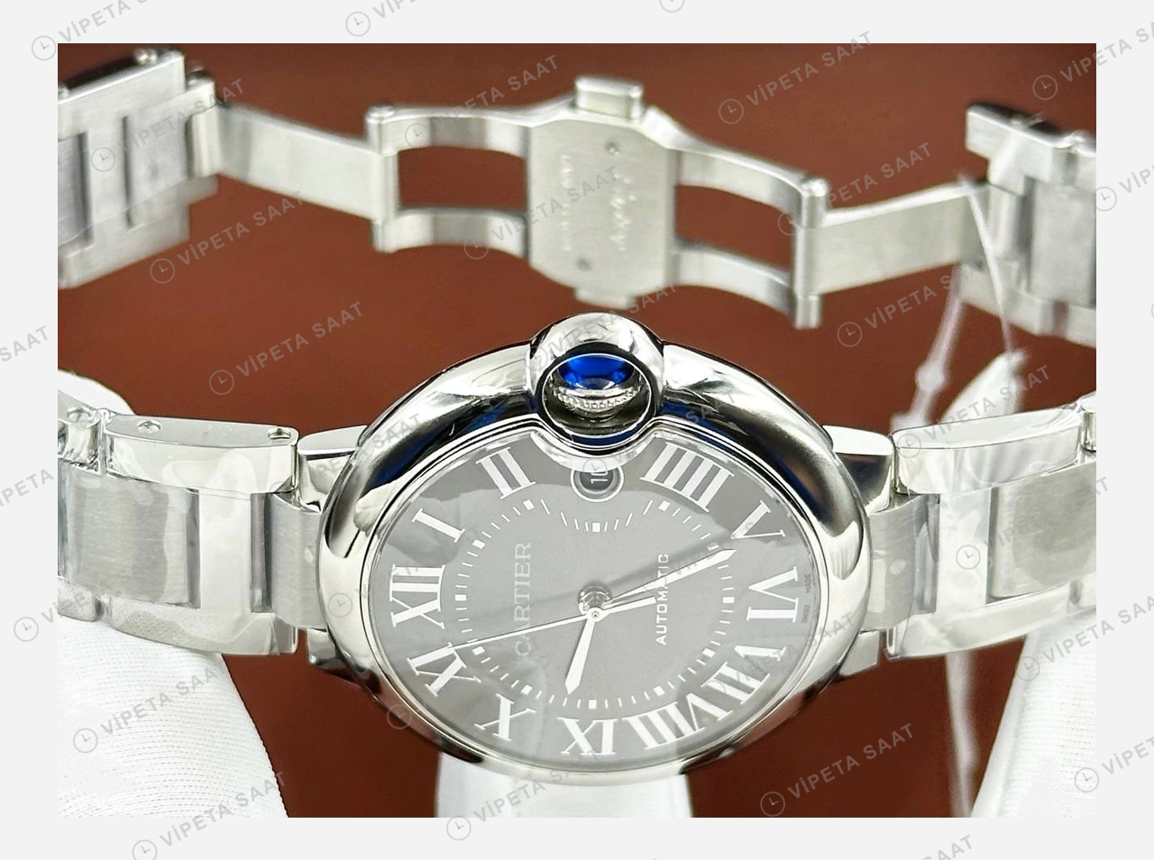 Cartier Ballon Bleu Mavi Kadran Çelik Gece Super Clone ETA Eta Saat detay 5