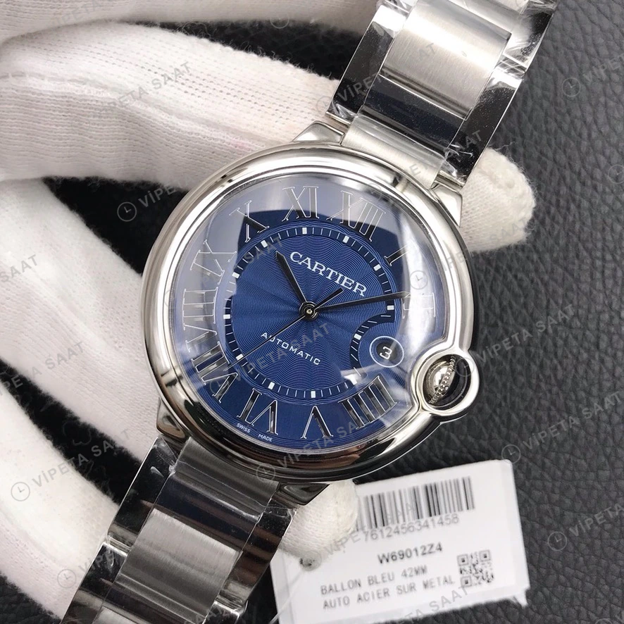 Cartier Ballon Bleu Mavi Kadran Celik Kasa Celik Kordon Super Clone Eta Eta Saat detay 3