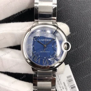 Cartier Ballon Bleu Mavi Kadran Celik Kasa Celik Kordon Super Clone Eta Eta Saat karşıdan görünüm