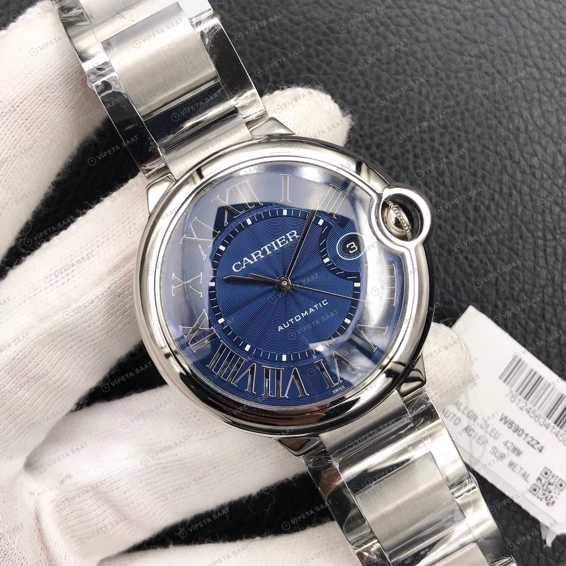 Cartier Ballon Bleu Mavi Kadran Celik Kasa Celik Kordon Super Clone Eta Eta Saat detay 5