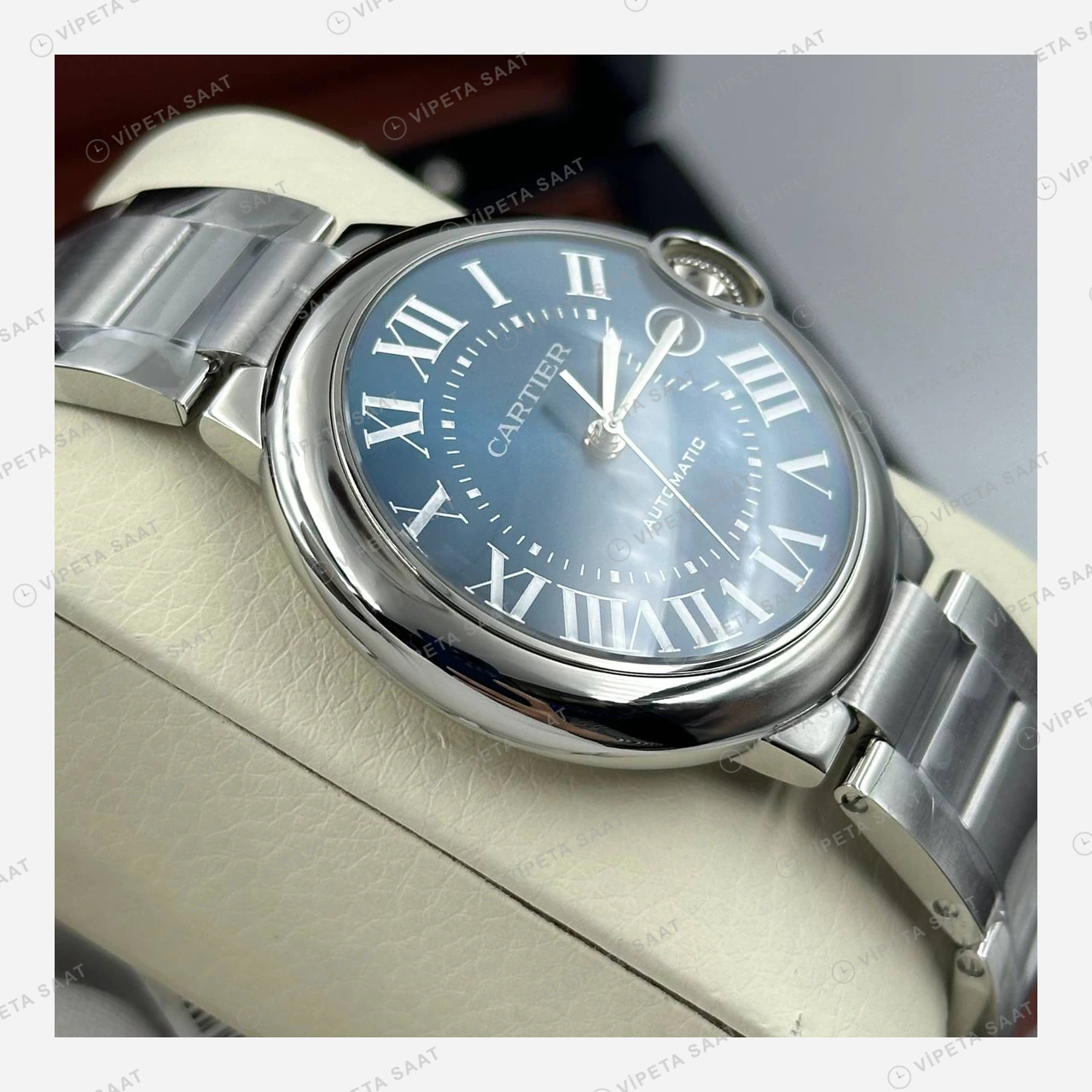 Cartier Ballon Bleu Mavi Kadran Çelik Super Clone ETA Eta Saat detay 4