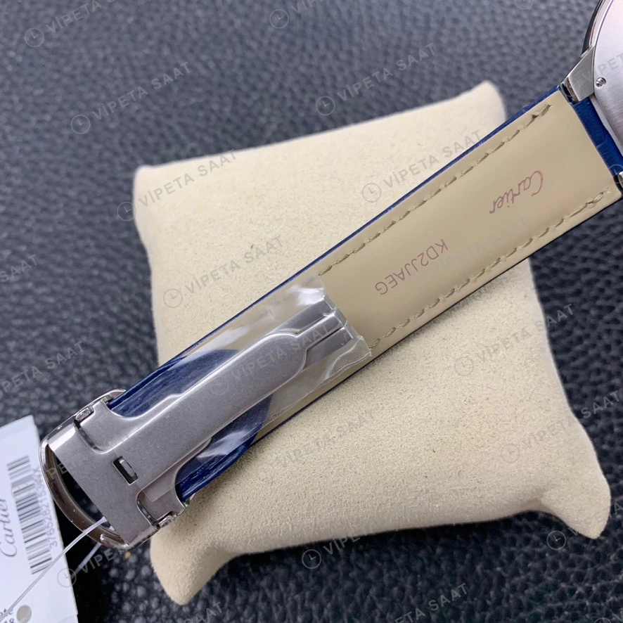 Cartier Ballon Bleu Mavi Kadran Mavi Deri Kordon Super Clone Eta Eta Saat detay 3