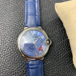 Cartier Ballon Bleu Mavi Kadran Mavi Deri Kordon Super Clone Eta Eta Saat detay 6