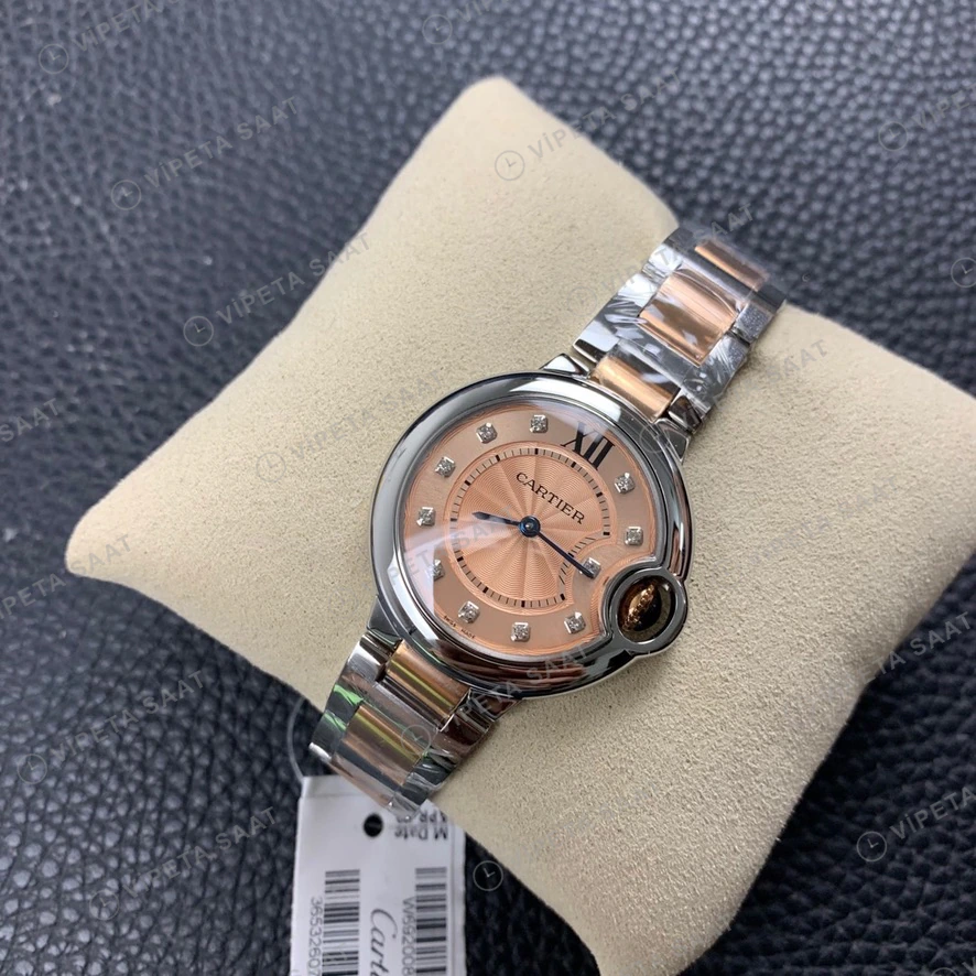 Cartier Ballon Bleu Rose Kadran Celik Rose Kordon Super Clone Eta Eta Saat detay 4