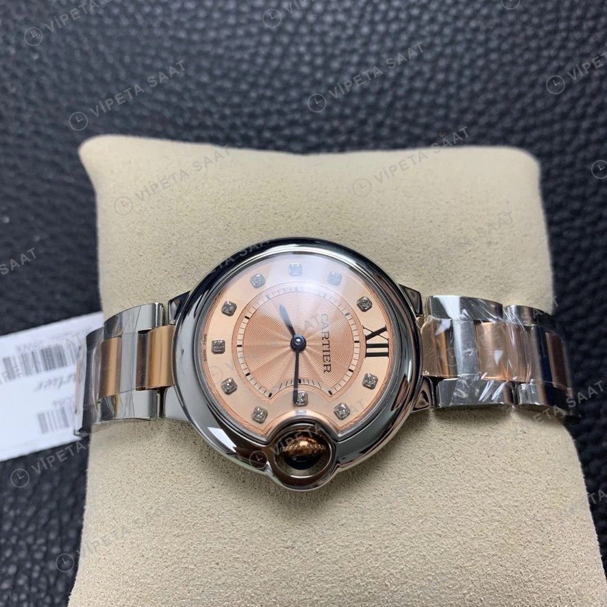 Cartier Ballon Bleu Rose Kadran Celik Rose Kordon Super Clone Eta Eta Saat detay 6