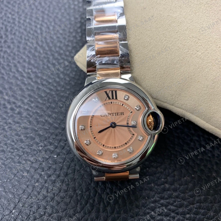 Cartier Ballon Bleu Rose Kadran Celik Rose Kordon Super Clone Eta Eta Saat detay 7