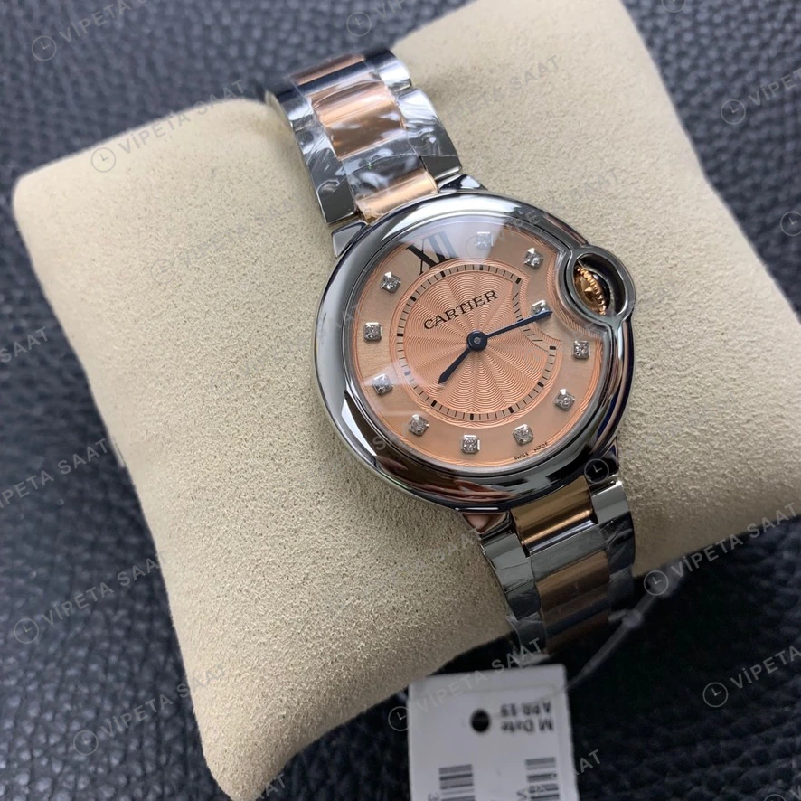 Cartier Ballon Bleu Rose Kadran Celik Rose Kordon Super Clone Eta Eta Saat detay 8